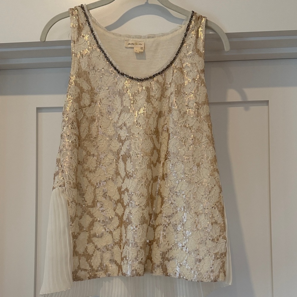 Meadow Rue Cream and Gold Sequin Blouse